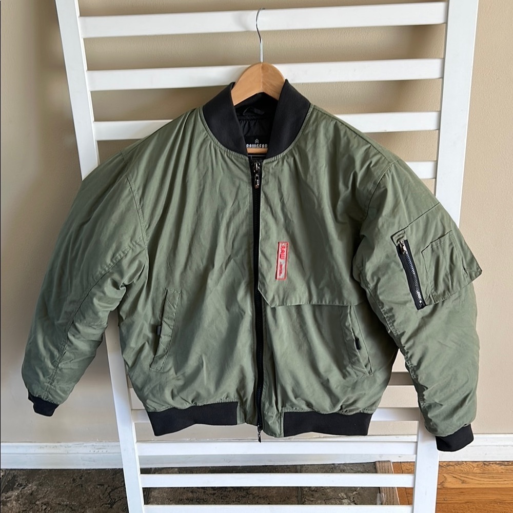 Rawgear Rubber Patch Bomber Jacket Large Olive Gr… - image 2